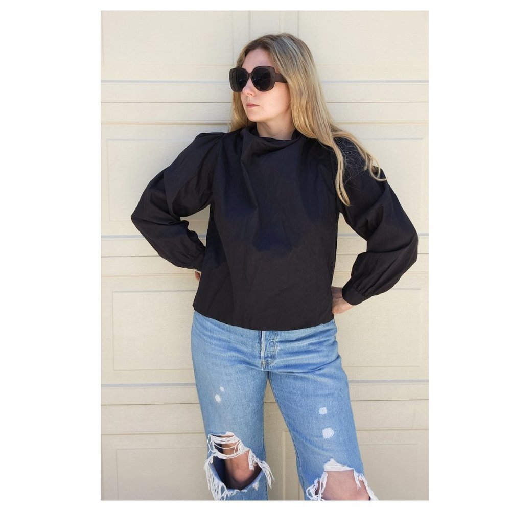 Toit Volant Open Back Long Sleeve Cowl Neck Blouse